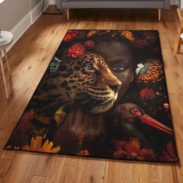 African Culture Carpet Black Woman And Leopard Area Rectangle Rugs Carpet Living Room Bedroom