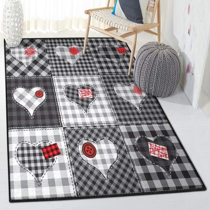 Patchwork Pattern Large Valentine Black And White Heart Patchwork Area Rectangle Rugs Carpet Living Room Bedroom