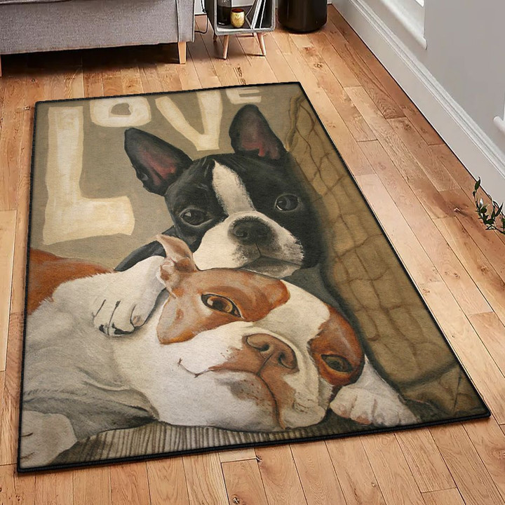 Boston Terrier Puppy Rugs Boston Terrier Love Area Rectangle Rugs Carpet Living Room Bedroom