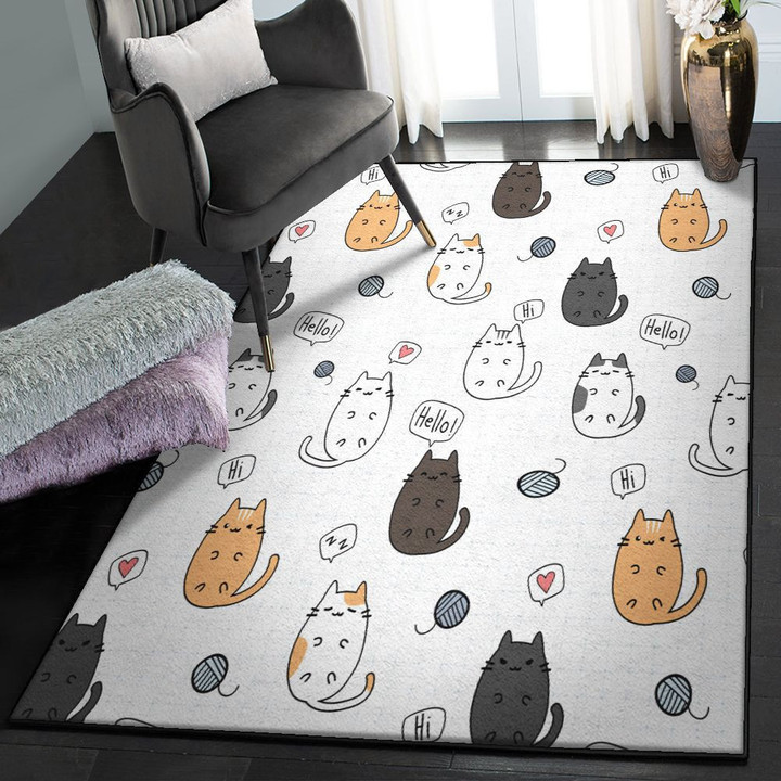 Kitty Modern Rugs Cartoon Cute Cats Area Rectangle Rugs Carpet Living Room Bedroom