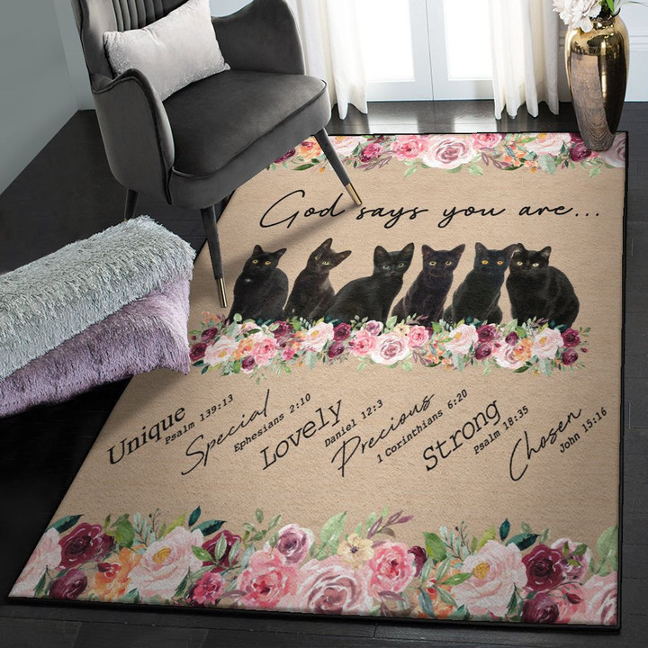 Love Washable God Says You Are Black Cat Area Rectangle Rugs Carpet Living Room Bedroom