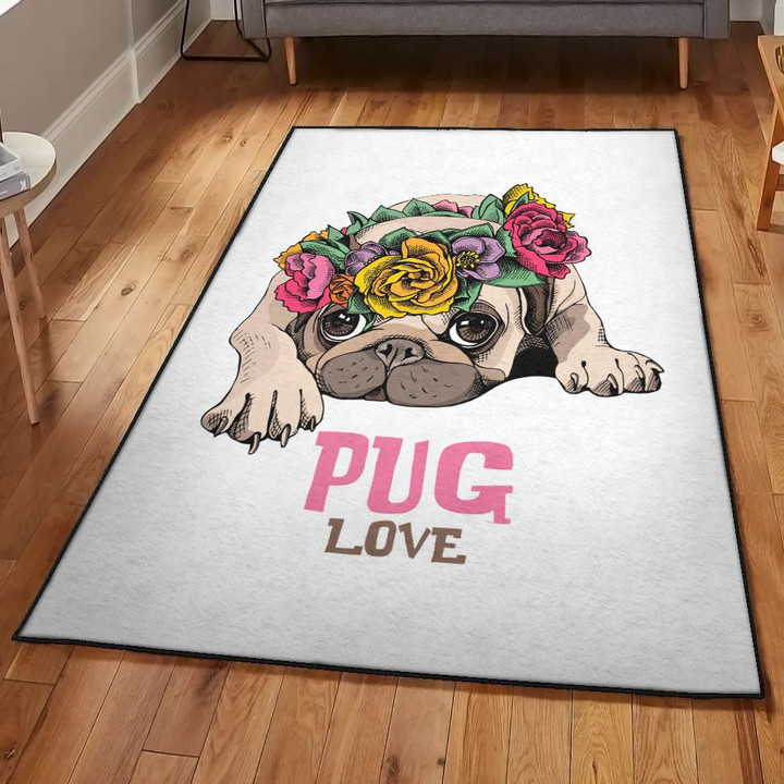 Pug Puppy Washable Pug Love Area Rectangle Rugs Carpet Living Room Bedroom
