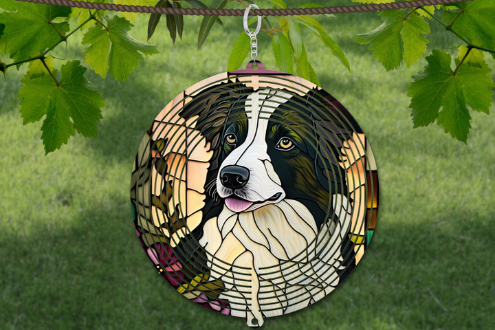 Border Collie Stained Glass Dog Wind Spinner For Yard And Garden, Outdoor Garden Yard Decoration, Garden Decor, Chime Art Gift