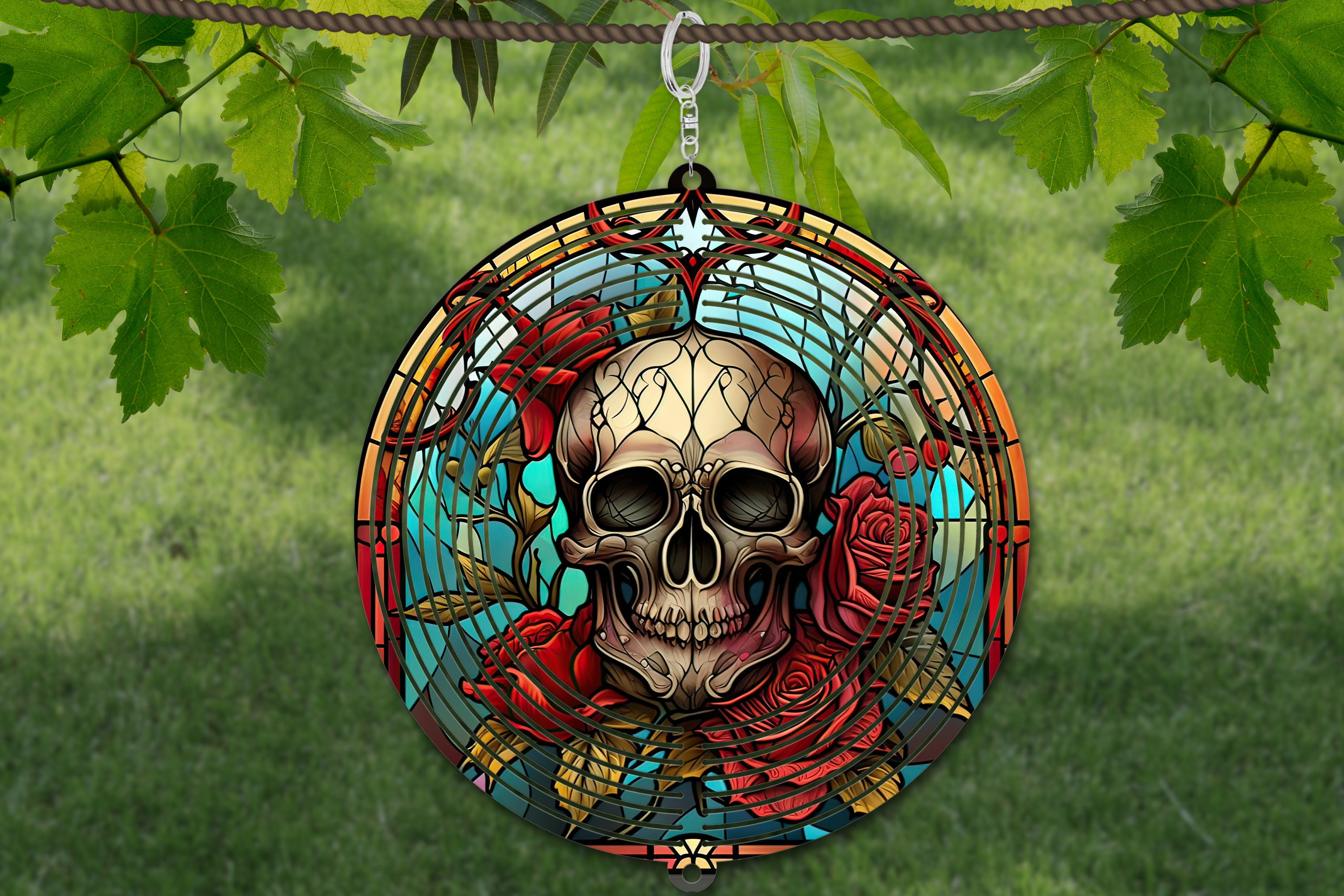 Skull Wind Spinner For Yard And Garden Watercolor, Outdoor Garden Yard Decoration, Garden Decor, Chime Art Gift