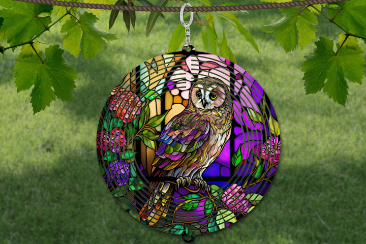 Owl Wind Spinner For Yard And Garden Stained Glass, Outdoor Garden Yard Decoration, Garden Decor, Chime Art Gift