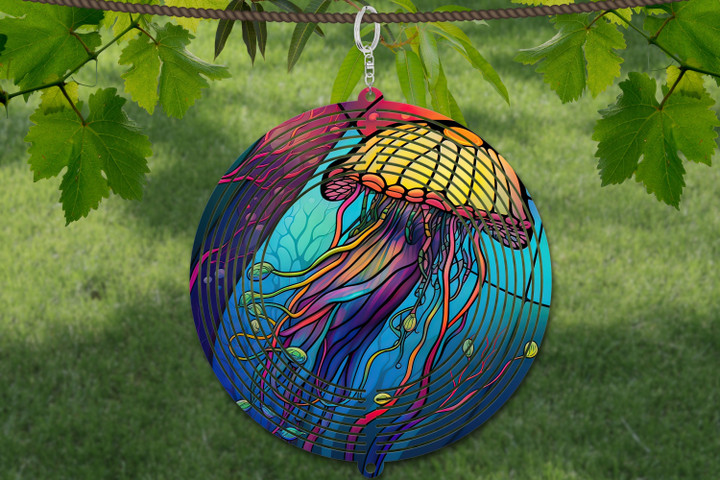 Jellyfish Wind Spinner For Yard And Garden Stained Glass, Outdoor Garden Yard Decoration, Garden Decor, Chime Art Gift