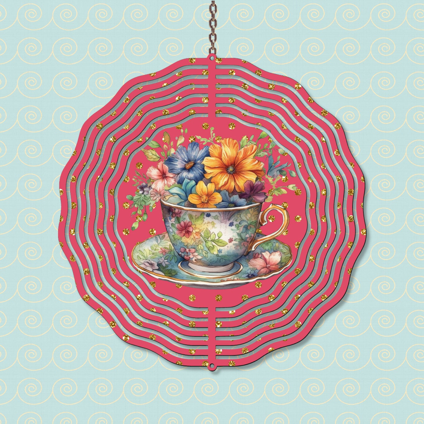 Shabby Chic Floral Tea Cup Wind Spinner For Yard And Garden, Outdoor Garden Yard Decoration, Garden Decor, Chime Art Gift