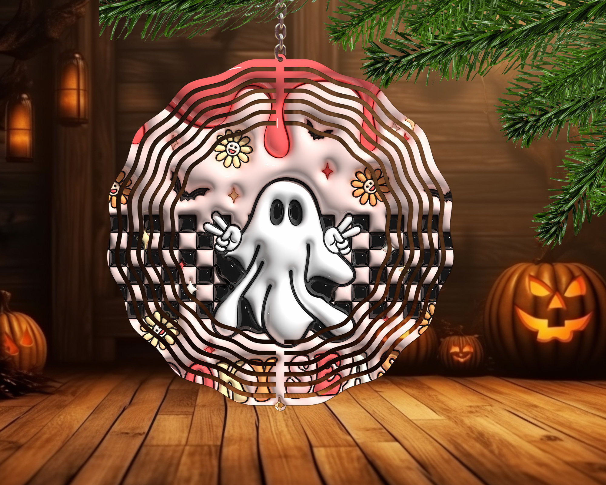 3D Inflated Spooky Season Wind Spinner For Yard And Garden, Outdoor Garden Yard Decoration, Garden Decor, Chime Art Gift