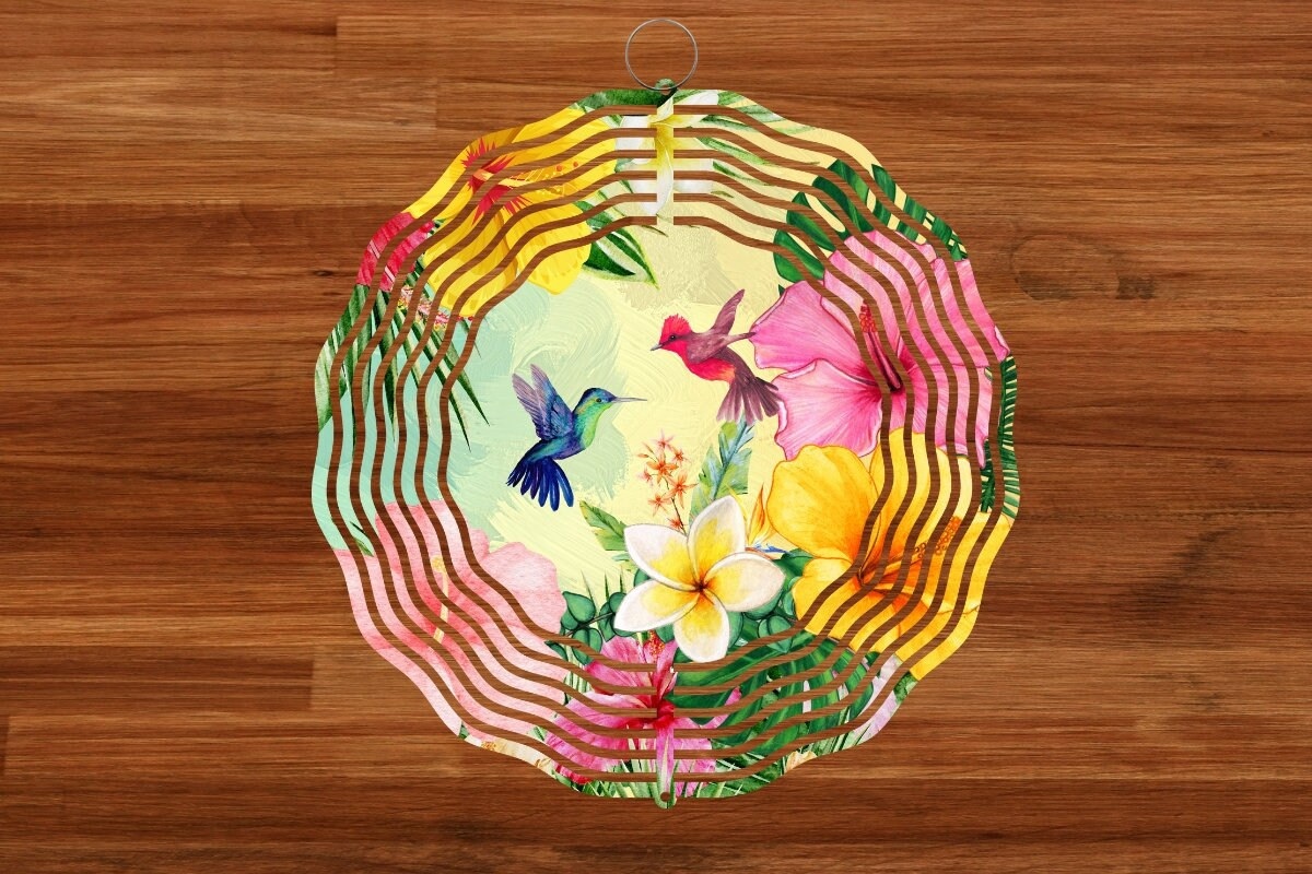 Birds And Tropical Flowers Wind Spinner For Yard And Garden, Outdoor Garden Yard Decoration, Garden Decor, Chime Art Gift