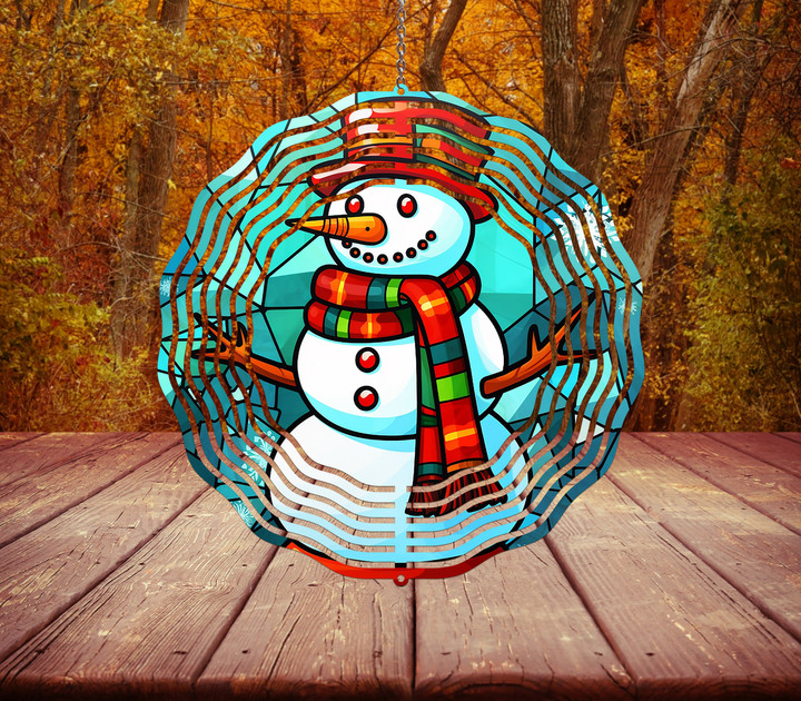 Stained Glass Snowman Wind Spinner For Yard And Garden, Outdoor Garden Yard Decoration, Garden Decor, Chime Art Gift
