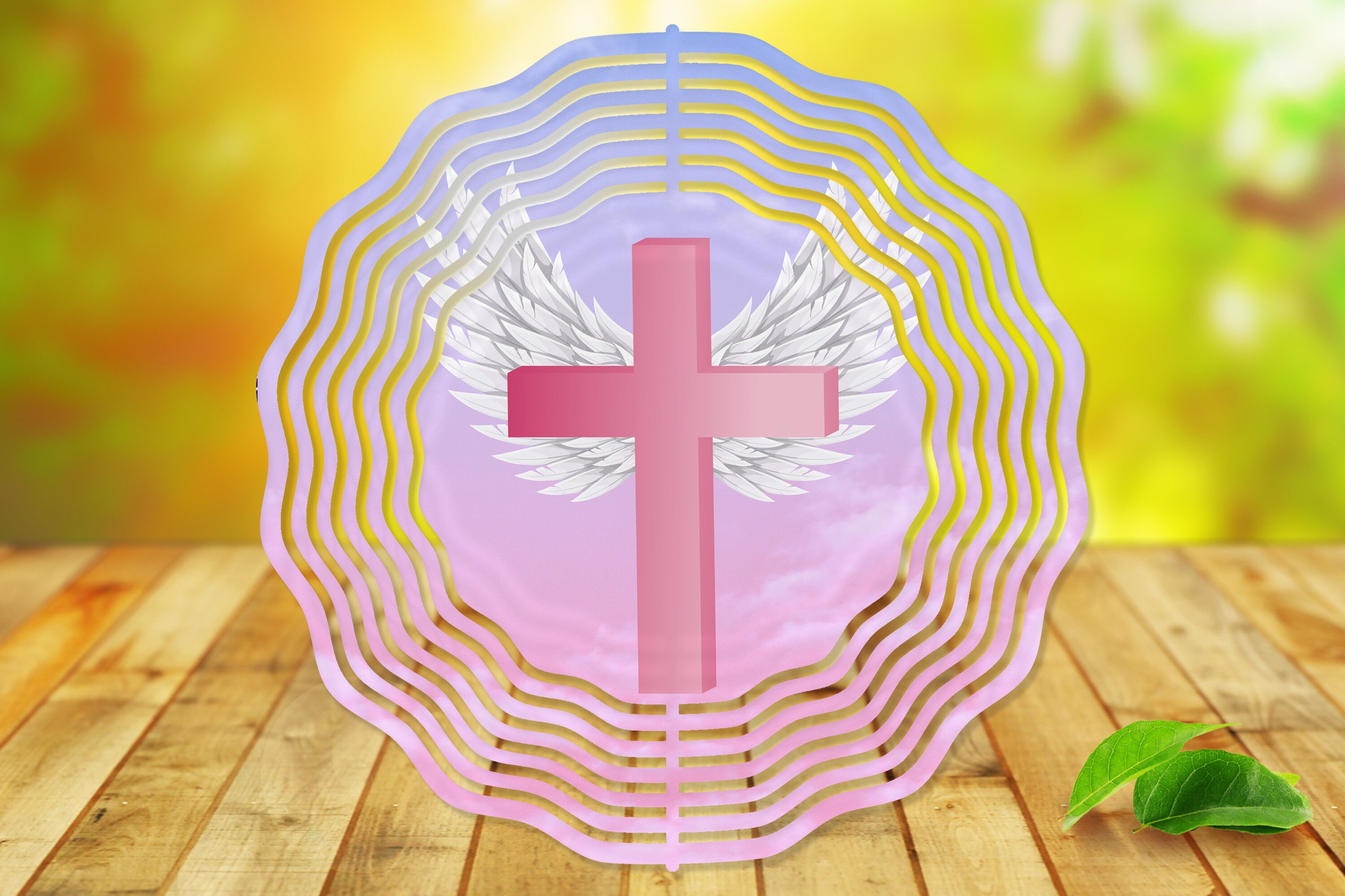 Pink Cross And Wings Wind Spinner For Yard And Garden, Outdoor Garden Yard Decoration, Garden Decor, Chime Art Gift