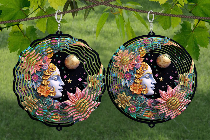 Sun And Moon Wind Spinner For Yard And Garden, Outdoor Garden Yard Decoration, Garden Decor, Chime Art Gift