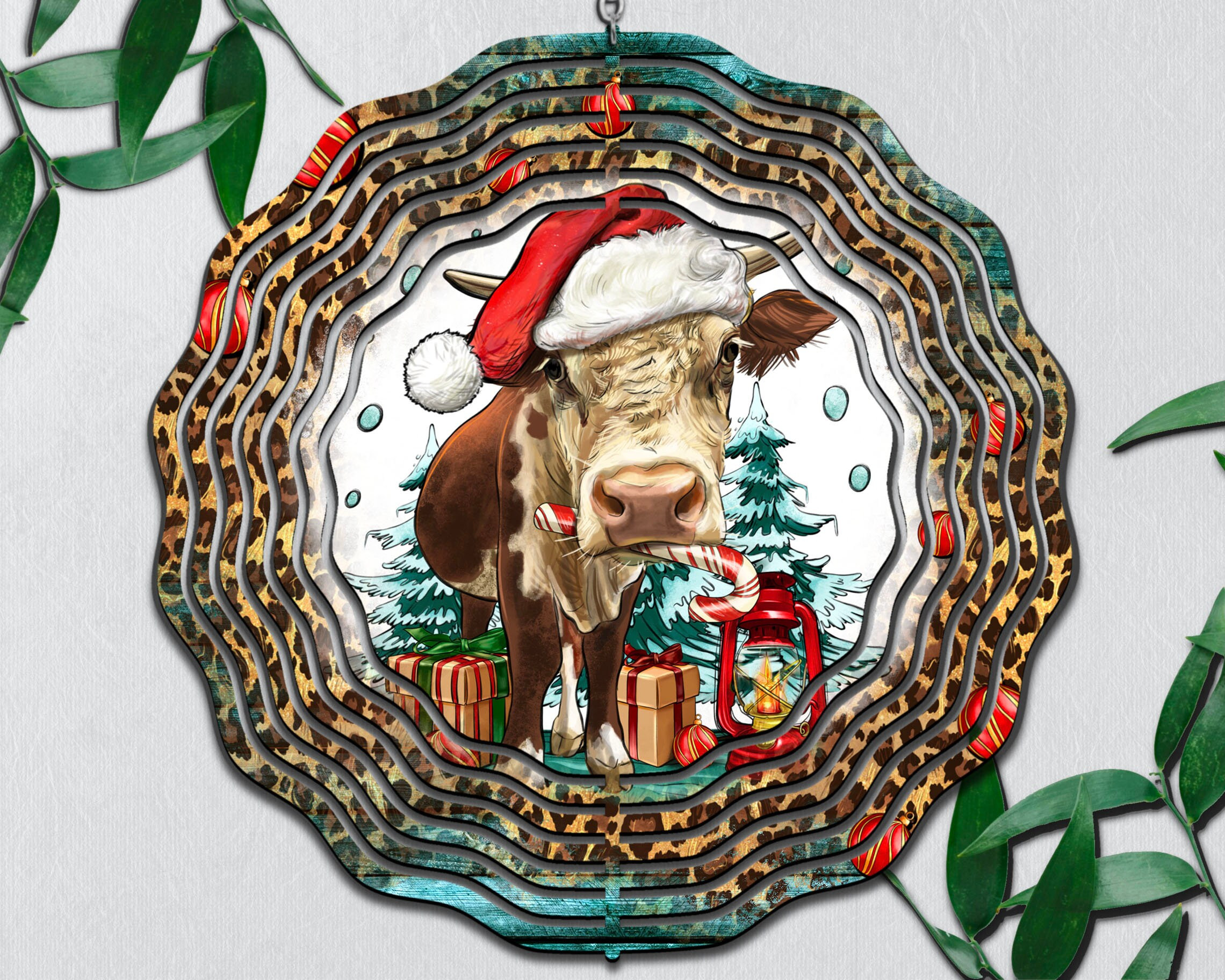 Christmas Heifer With Candy Cane Wind Spinner For Yard And Garden, Outdoor Garden Yard Decoration, Garden Decor, Chime Art Gift