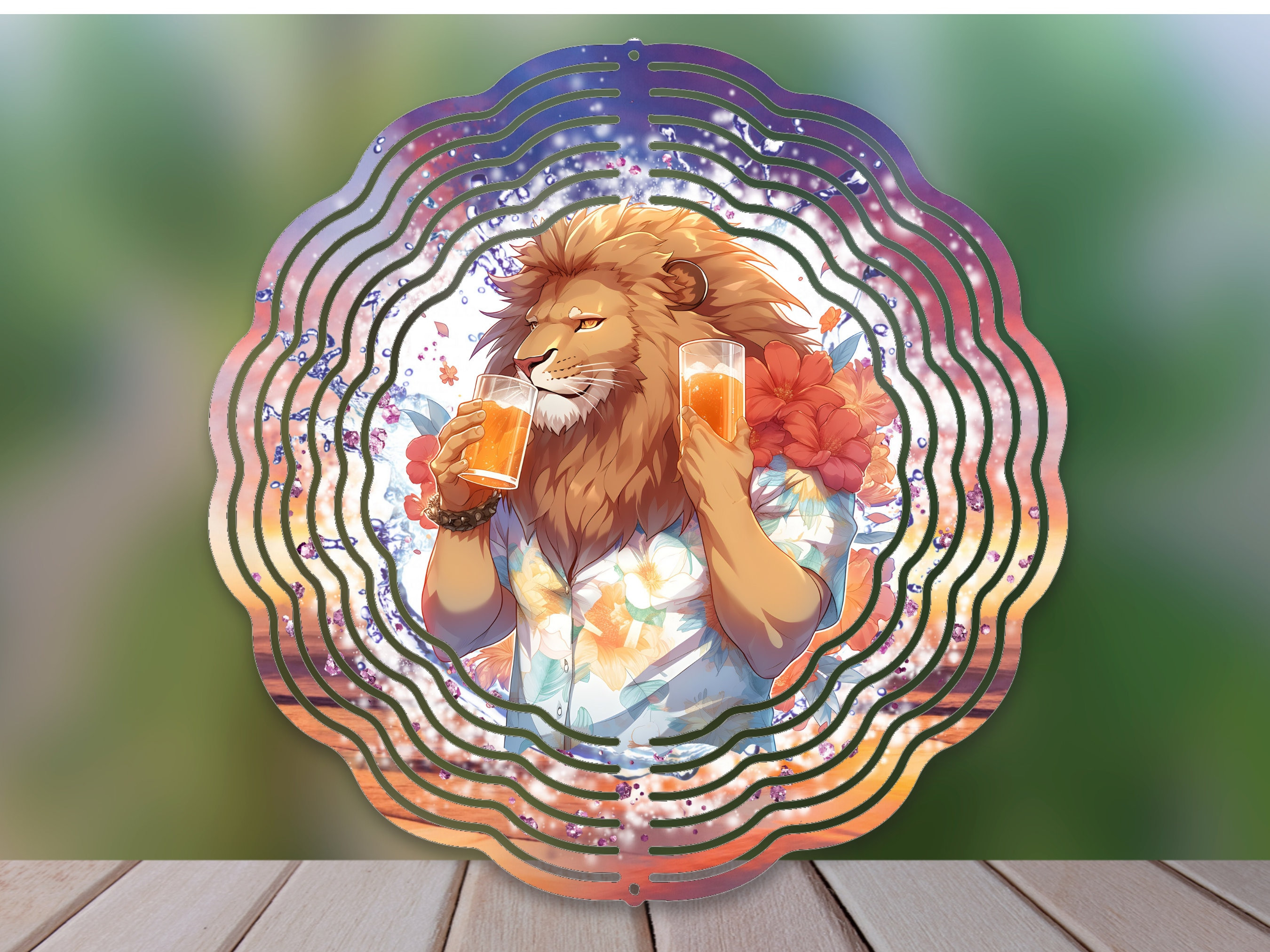 Lion Summertime Drinking, Lion Wind Spinner For Yard And Garden, Outdoor Garden Yard Decoration, Garden Decor, Chime Art Gift