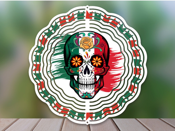 Day Of The Dead  Mexico Sugar Skull Wind Spinner For Yard And Garden, Outdoor Garden Yard Decoration, Garden Decor, Chime Art Gift