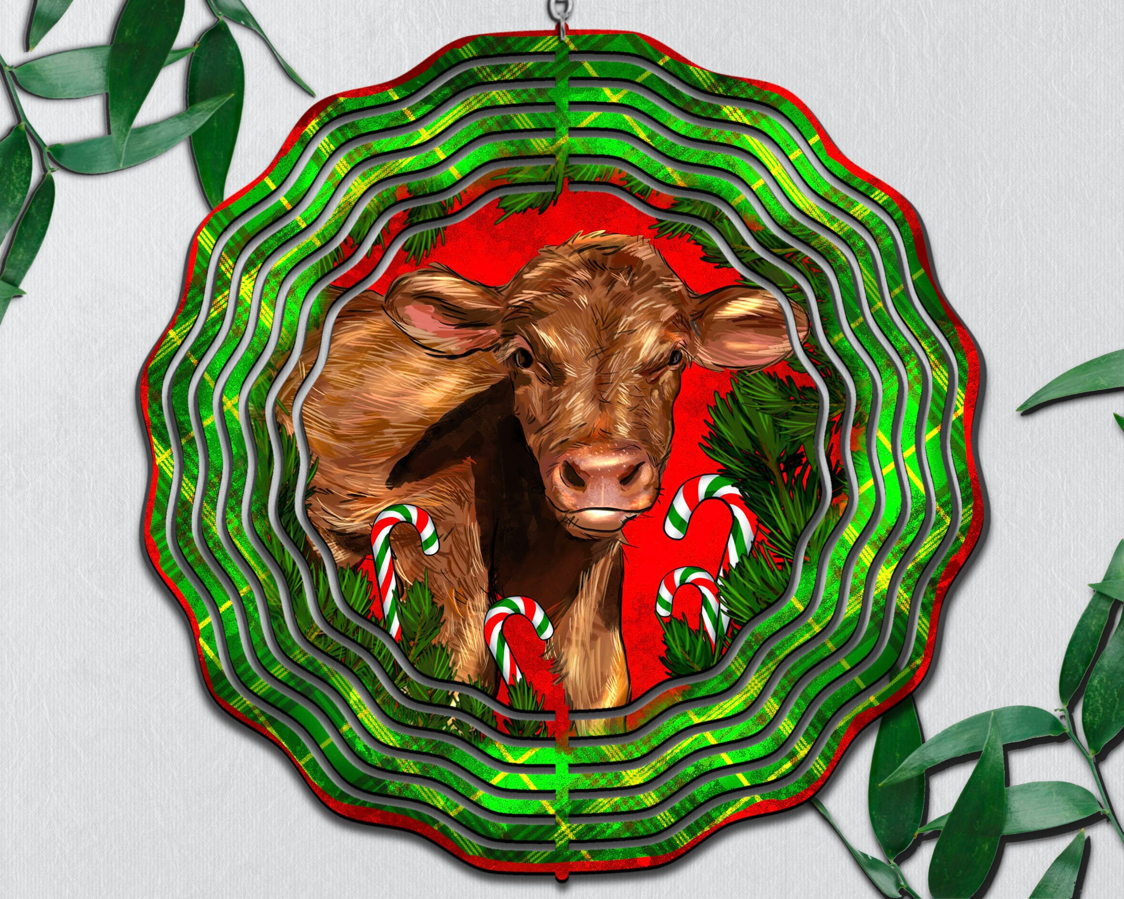 Christmas Red Angus Calf Wind Spinner For Yard And Garden, Outdoor Garden Yard Decoration, Garden Decor, Chime Art Gift