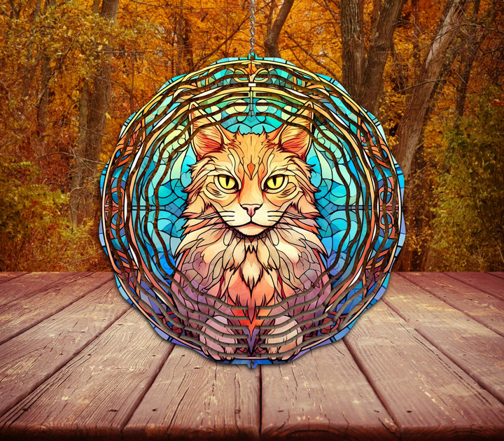Stained Glass Christmas Cat Wind Spinner For Yard And Garden, Outdoor Garden Yard Decoration, Garden Decor, Chime Art Gift