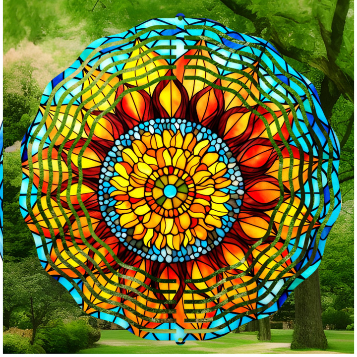 Stained Glass Mandala Vibrant Colo Wind Spinner For Yard And Garden, Outdoor Garden Yard Decoration, Garden Decor, Chime Art Gift