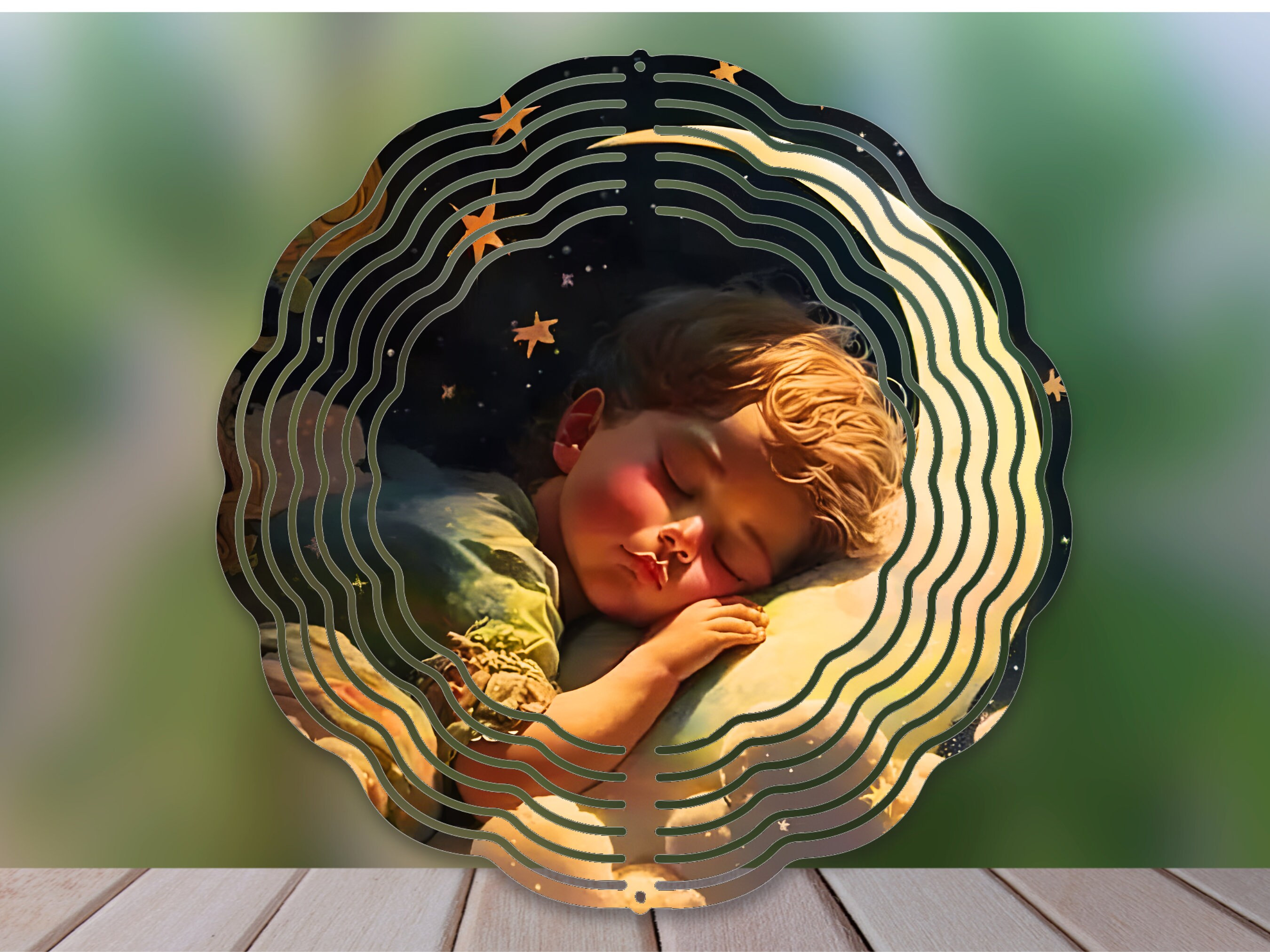 Sweet Dreams  Baby Sleeping On The Moon Wind Spinner For Yard And Garden, Outdoor Garden Yard Decoration, Garden Decor, Chime Art Gift