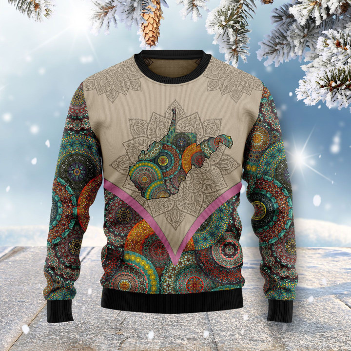 Mandala West Virginia Home  Ugly Christmas Sweater For Men Women