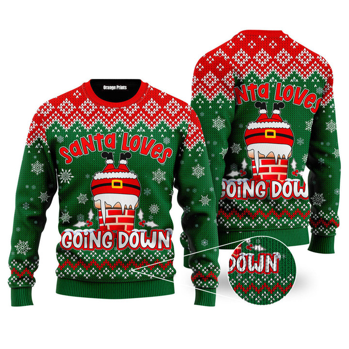Santa Loves Going Down Funny  Ugly Christmas Sweater For Men Women