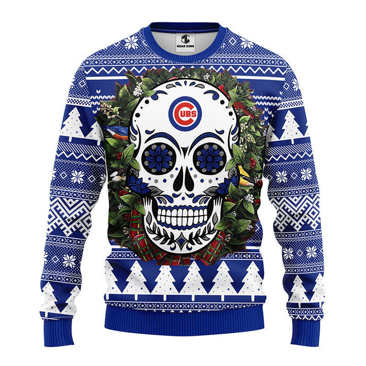 Chicago Cubs Skull Flower Ugly Christmas Ugly Sweater
