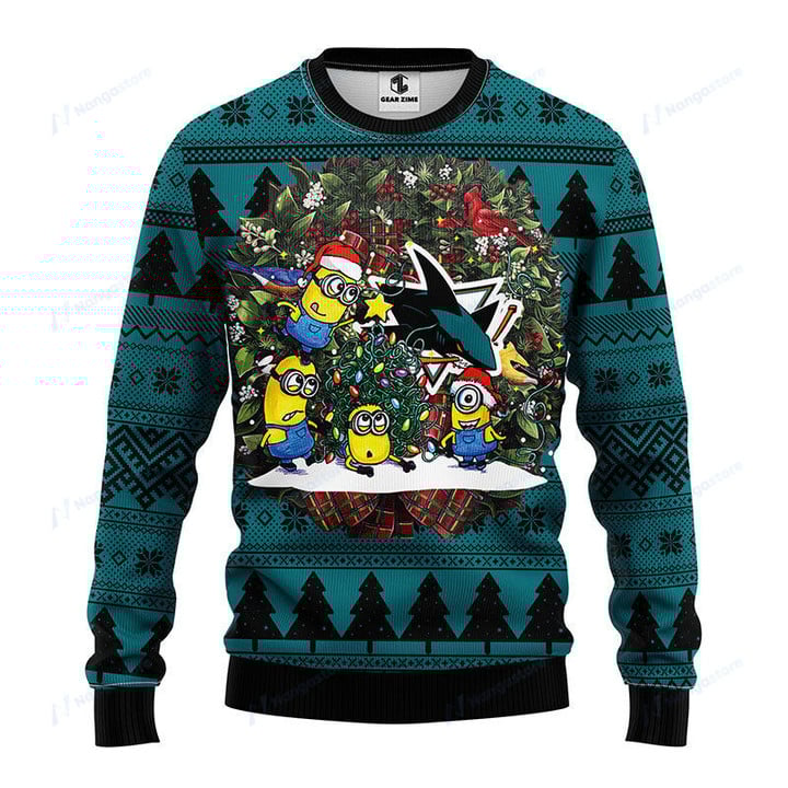 San Jose Sharks Minion Christmas Ugly Sweater