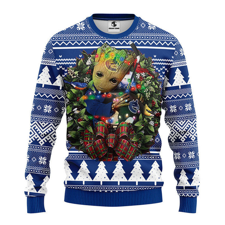 Vancouver Canucks Groot Hug Christmas Ugly Sweater