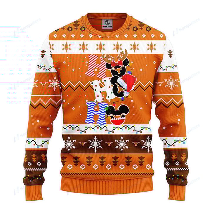 Texas Longhorns Hohoho Mickey Christmas Ugly Sweater
