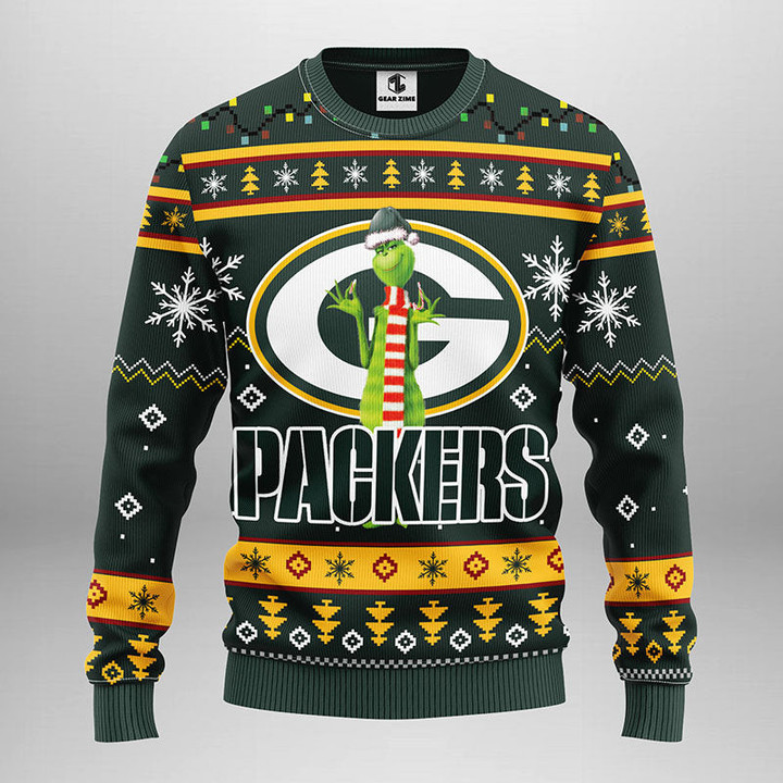 Green Bay Packers Funny Grinch Christmas Ugly Sweater