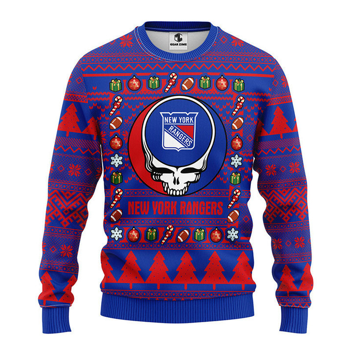 New York Rangers Grateful Dead Ugly Christmas Fleece Sweater
