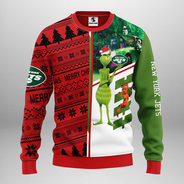 New York Jets Grinch & Scooby-Doo Christmas Ugly Sweater