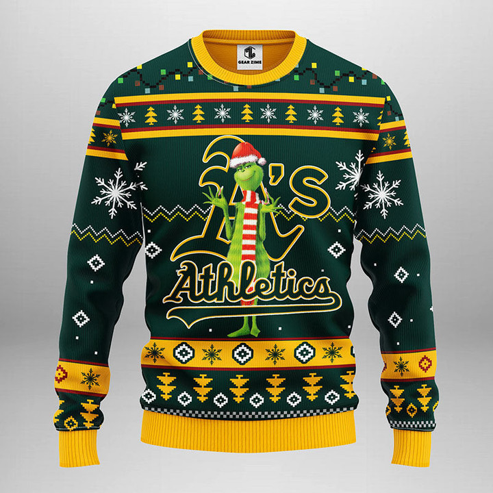 Oakland Athletics Funny Grinch Christmas Ugly Sweater