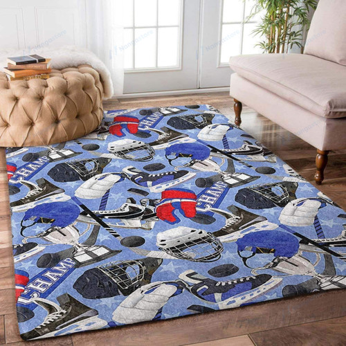 Hockey Blue Pattern Rectangle Rug Home Decor