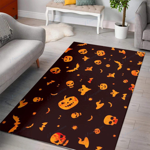 Halloween Pumpkin Boo Bats Rectangle Rug Home Decor