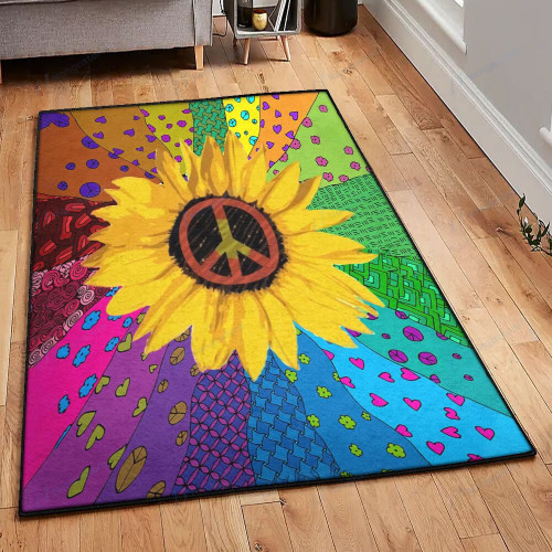 Love And Peace Kitchen Rugs Hippie Peace Sunflower Area Rectangle Rugs Carpet Living Room Bedroom