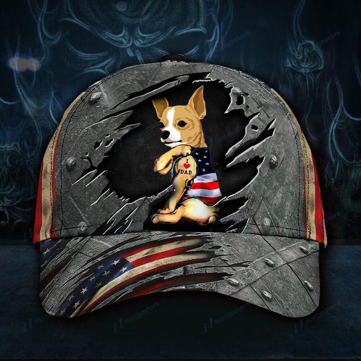 Chihuahua I Love Dad Inside American Flag Classic Cap Cute Dog Dad Father's Day Gift From Wife