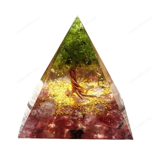 Energy Generator Orgone Pyramid Amethyst Peridot Healing Natural Crystal Reiki Chakra Generator Orgonite Pyramid Meditation Tool OP001