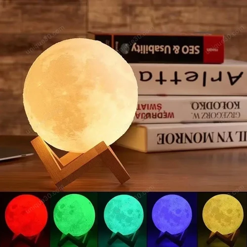 7 Colors LED 3D Print Moon Lamp 8CM/12CM Battery Powered With Stand Starry Lamp Night Light Kids Gift 7 Color Bedroom Decor