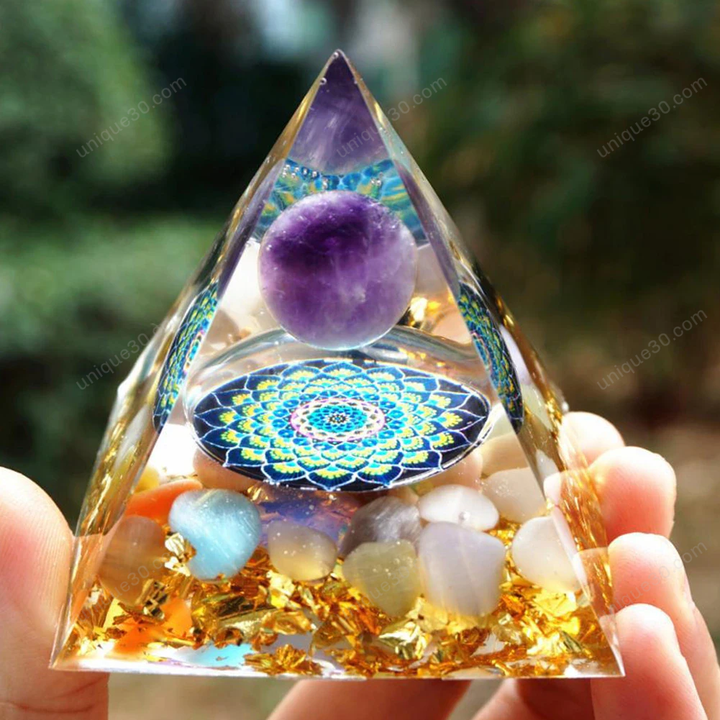 Energy Generator Orgone Pyramid Amethyst Peridot Healing Natural Crystal Reiki Chakra Generator Orgonite Pyramid Meditation Tool