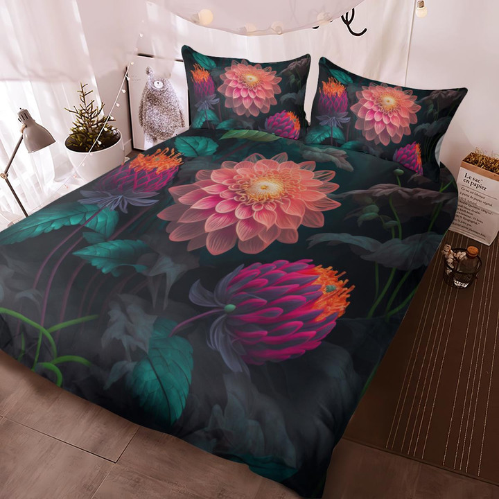 Dreamy Dahlia Delight: Blossoming Beauty Bedding Set