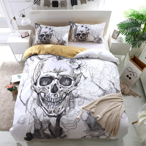 3d Flowers skull Duvet Cover With Pillowcases Sugar Skull Bedding Set