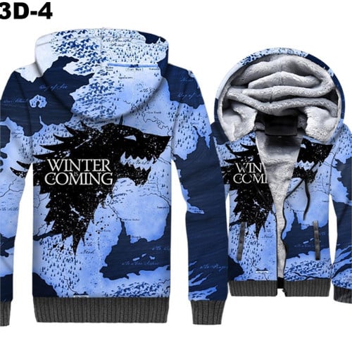 Game Of Thrones Thick Hoodies Winter Is Coming House Stark Wolf Print 3D Jackets Men 2018