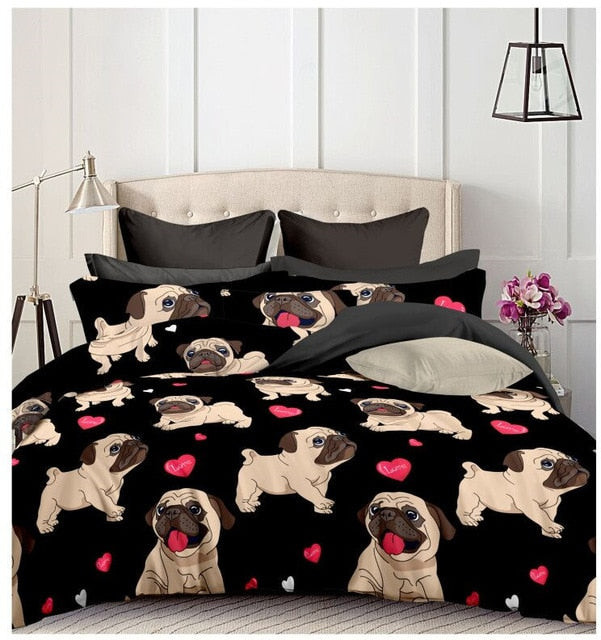 Black Pug Printed Bedding Sets Heart Dog Duvet Cover Set