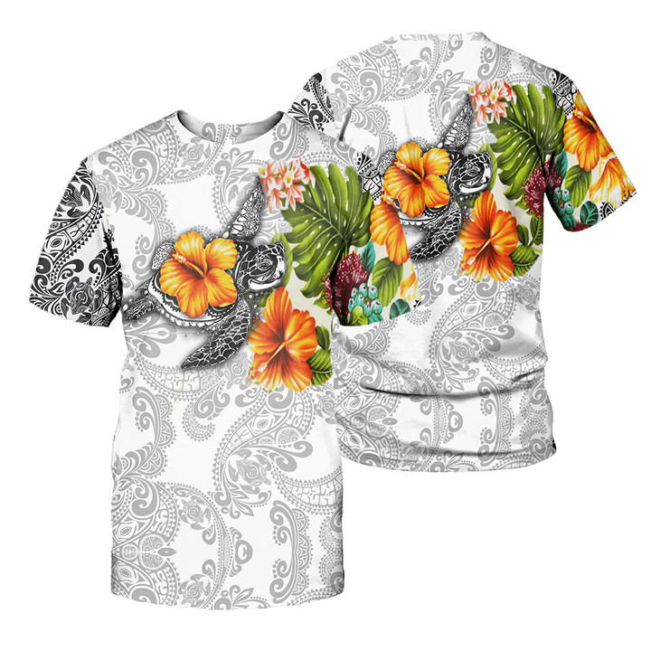 Polynesian Sea Turtle Tattoo and Hibiscus 3D All Over Printed Shirts For Men And Women 23