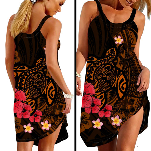 Polynesian & Hibicus Turtle Sleeveless Beach Dress GINTUR00130