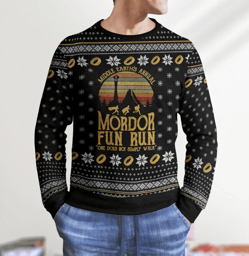 M O R D O R Fun Run Knitted Sweater Ugly Christmas Shirt, Xmas Sweater, Christmas Sweater, Ugly Christmas Sweater GINUGL69