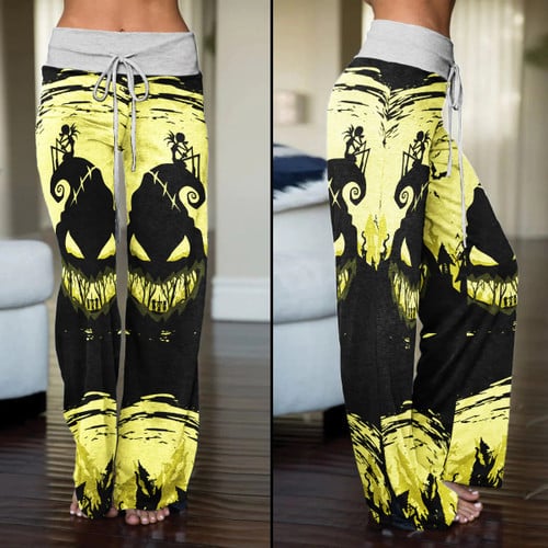 Yellow Black Nightmare Women's High-waisted Wide Leg Pants GINNBC1350