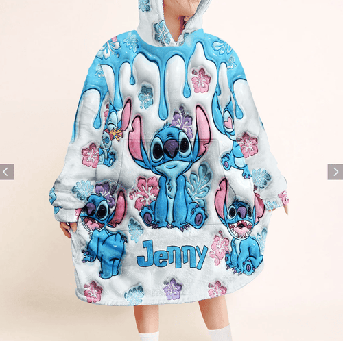 3D Inflated Stitch - Personalized Ohana Blanket Hoodie GINLIST202