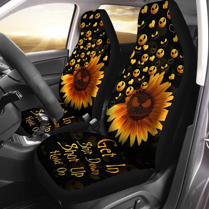 2pcs Sunflower Jack Skellington Get In Sit Down Car Seat Cover GINNBC81835